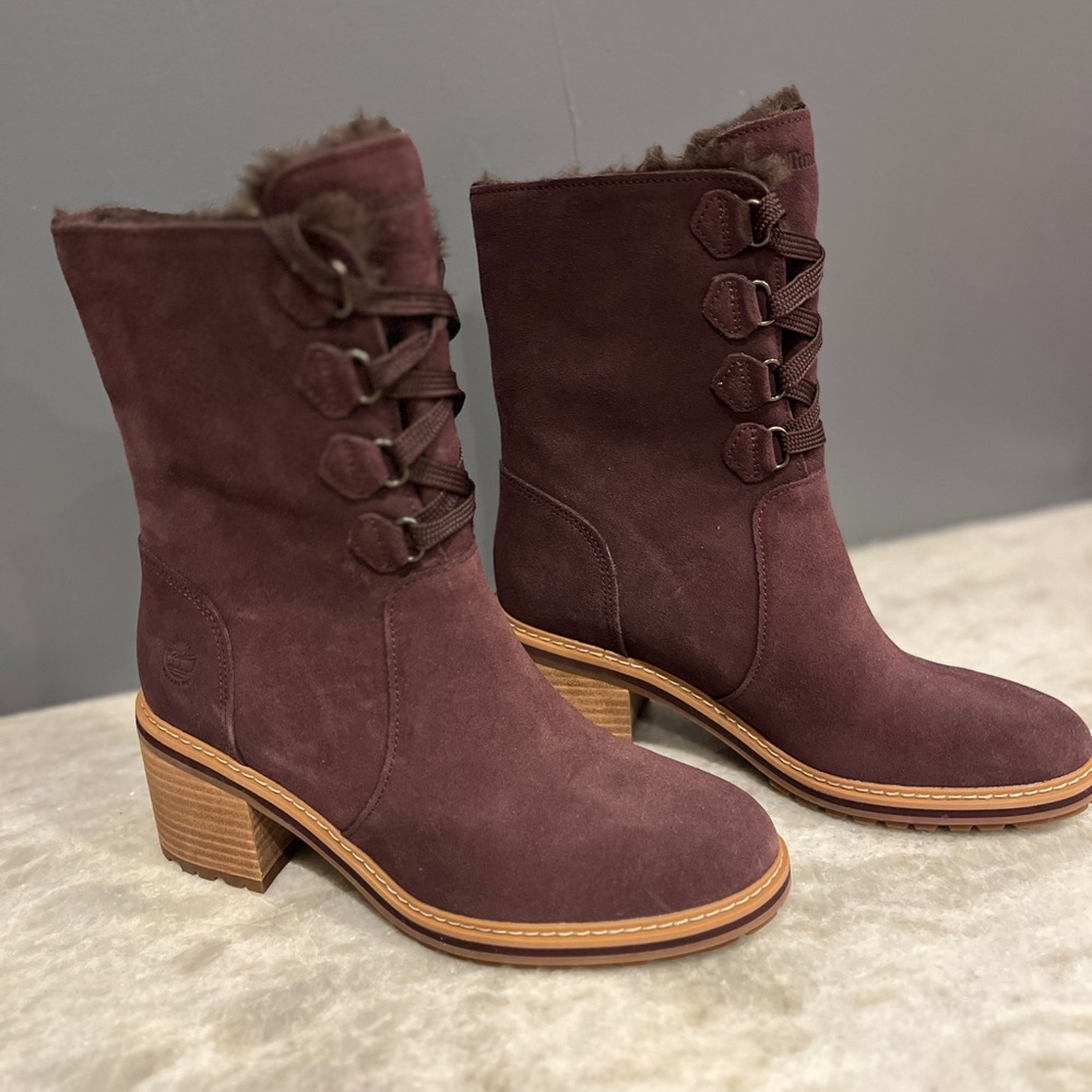 NEW TIMBERLAND PURPLE WATERPROOF SUEDE FUR BOOTS